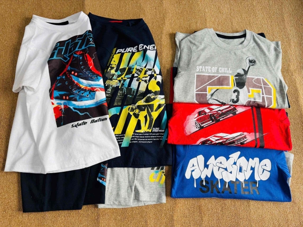 Bộ cộc tay Oshkosh bé trai 5 mẫu ô tô đỏ bóng rổ S2, skater trắng...