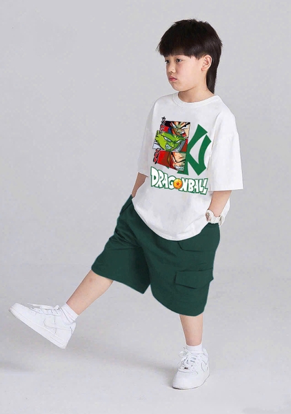 Bộ cotton Dragon Ball NABI cộc tay áo trắng quần short xanh lá