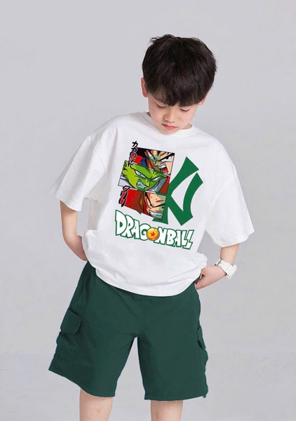 Bộ cotton Dragon Ball NABI cộc tay áo trắng quần short xanh lá
