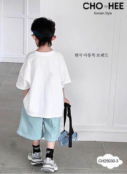 Bộ cotton D. Luffy One Piece Cho Hee áo cộc tay trắng quần xanh