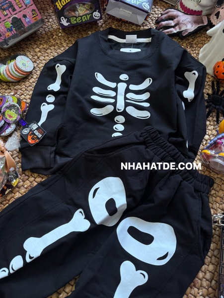 Bộ nỉ dài tay xương đen HALLOWEEN hãng Elaine