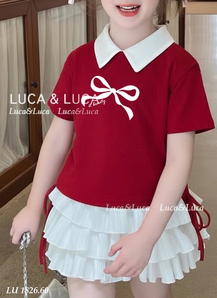 Bộ áo đỏ nơ chân váy trắng Luca Luca
