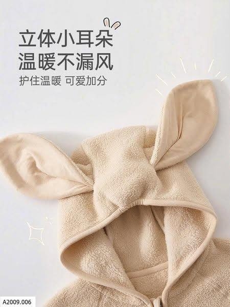 Body bông tai thỏ 4 màu be, hồng, nâu, xanh cho bé