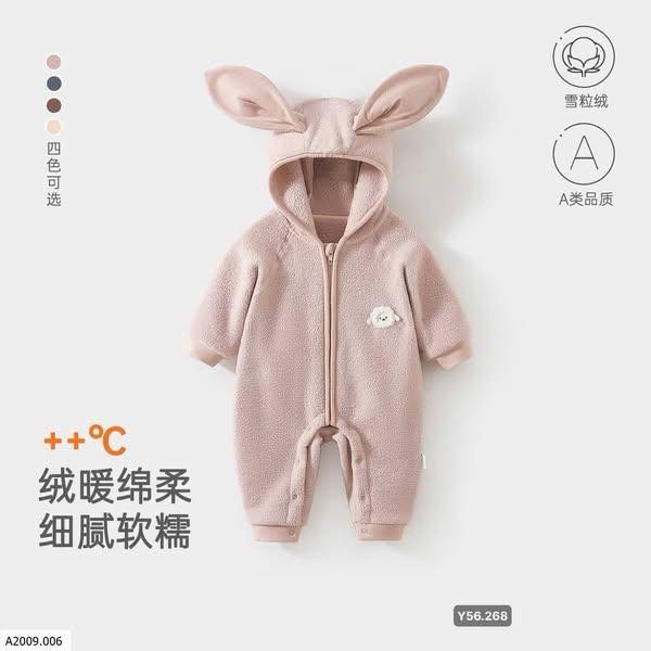 Body bông tai thỏ 4 màu be, hồng, nâu, xanh cho bé