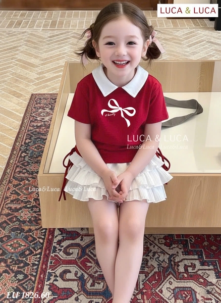 Bộ áo đỏ nơ chân váy trắng Luca Luca