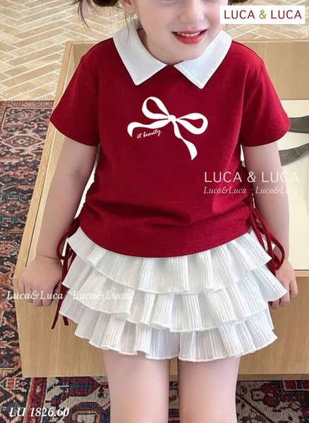 Bộ áo đỏ nơ chân váy trắng Luca Luca