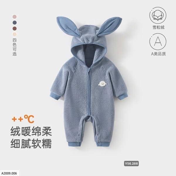 Body bông tai thỏ 4 màu be, hồng, nâu, xanh cho bé