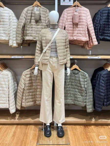 Áo phao Uniqlo M5-M8 dài tay cổ tròn lông vũ siêu nhẹ