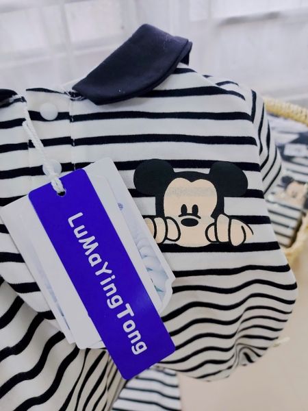 Body cotton Mickey cổ thủy thủ kẻ ngang đen trắng