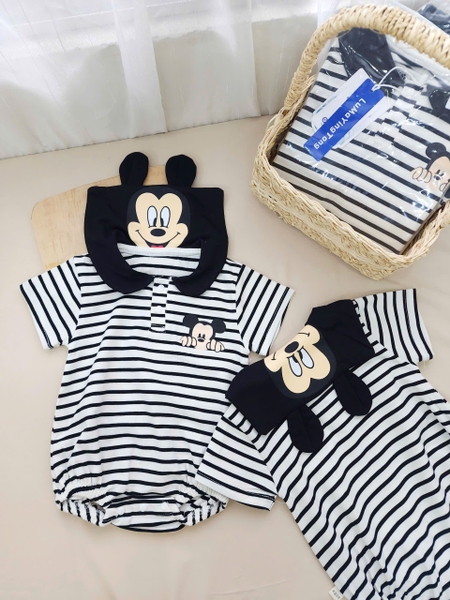 Body cotton Mickey cổ thủy thủ kẻ ngang đen trắng