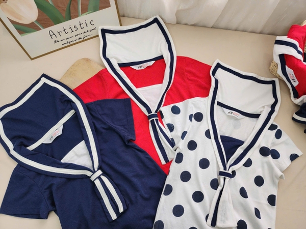 Váy thủy thủ H&M cộc tay 3 màu navy, đỏ, chấm bi trắng