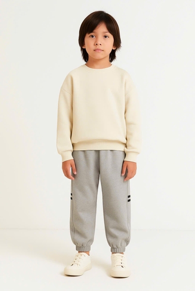 Quần nỉ 2 da MBCKIDS hai màu ghi, đen kẻ vạch