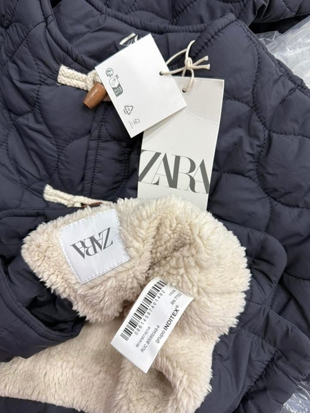 Áo khoác lót lông dài tay ZARA cài khuy xanh đen