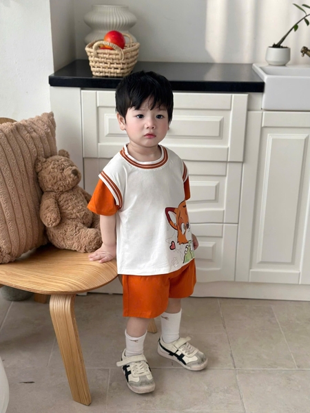 Set 2 bộ cộc tay Zootopia tay phối màu cam, be cho bé
