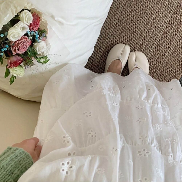 Chân váy ren thô thêu hoa freesize 4 màu đen, hồng, trắng, xanh