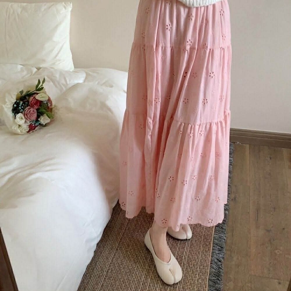 Chân váy ren thô thêu hoa freesize 4 màu đen, hồng, trắng, xanh