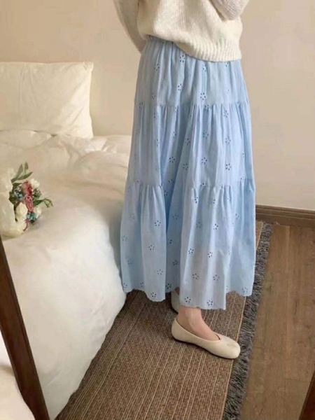 Chân váy ren thô thêu hoa freesize 4 màu đen, hồng, trắng, xanh
