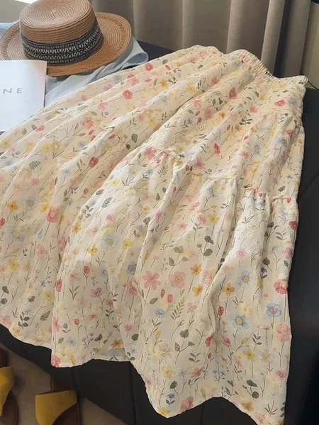 Chân váy trắng thêu hoa ANNA cạp chun dài 82cm