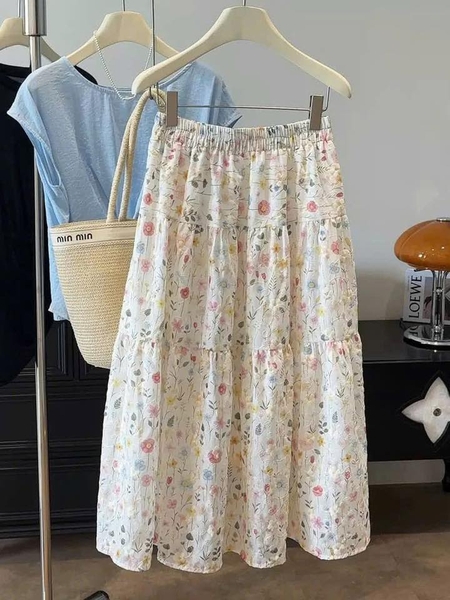 Chân váy trắng thêu hoa ANNA cạp chun dài 82cm