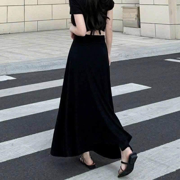 Chân váy dài xoè thun mềm đen, xám, trắng