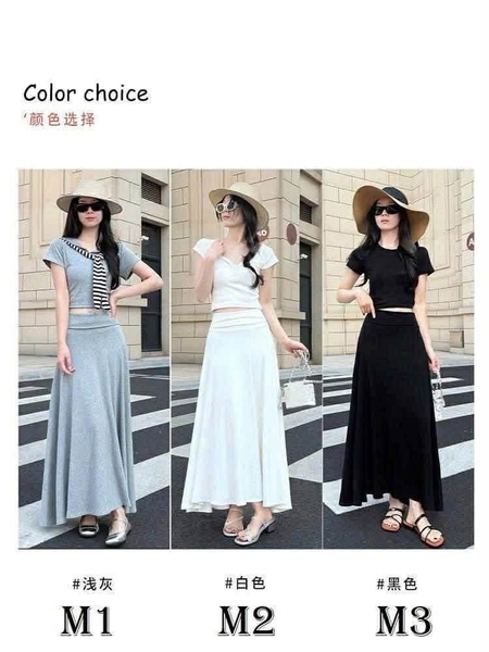 Chân váy dài xoè thun mềm đen, xám, trắng