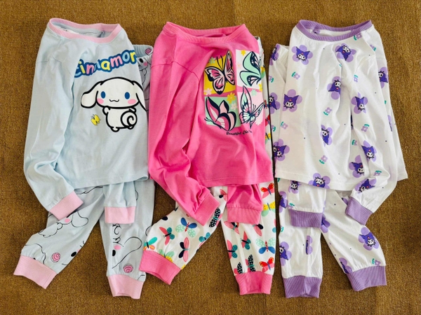Bộ cotton dài tay Hiunikids 8 mẫu Cinnamoroll, Bướm, Thỏ xanh, Ngựa Unicorn, Hello kitty, Kuromi hồng, Kuromi tím, Bluey