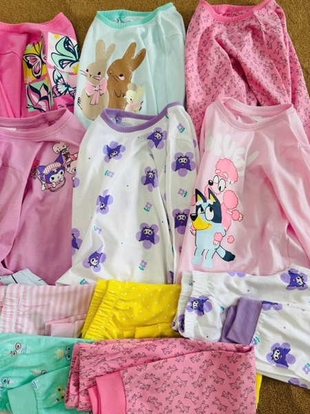 Bộ cotton dài tay Hiunikids 8 mẫu Cinnamoroll, Bướm, Thỏ xanh, Ngựa Unicorn, Hello kitty, Kuromi hồng, Kuromi tím, Bluey