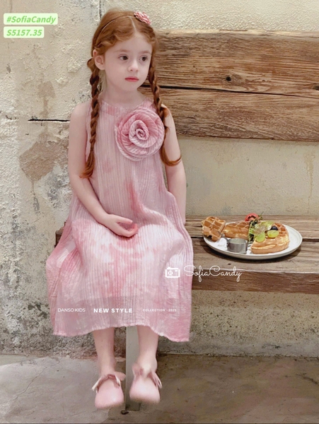 Váy yếm voan loang hồng đính hoa Sofia Candy