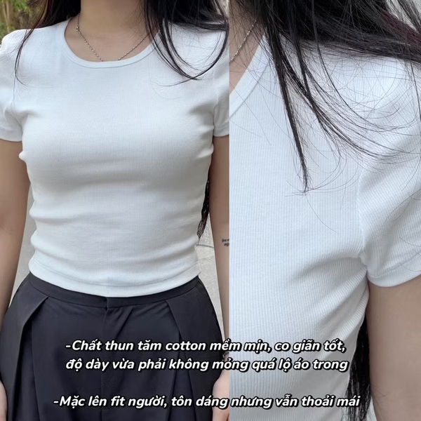 Áo cộc tay thun tăm Double Zero 4 màu trắng, đen, hồng, xanh mint