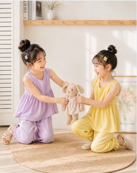 Bộ áo sát nách kẻ thô lanh quần bom Nexxi 3 màu hồng, vàng, tím