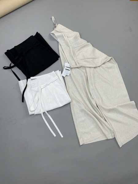 Quần suông dài H's LINEN thắt dây cạp cao 3 màu đen, trắng, be