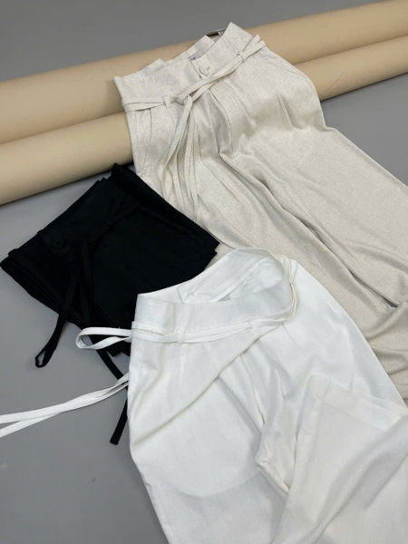 Quần suông dài H's LINEN thắt dây cạp cao 3 màu đen, trắng, be