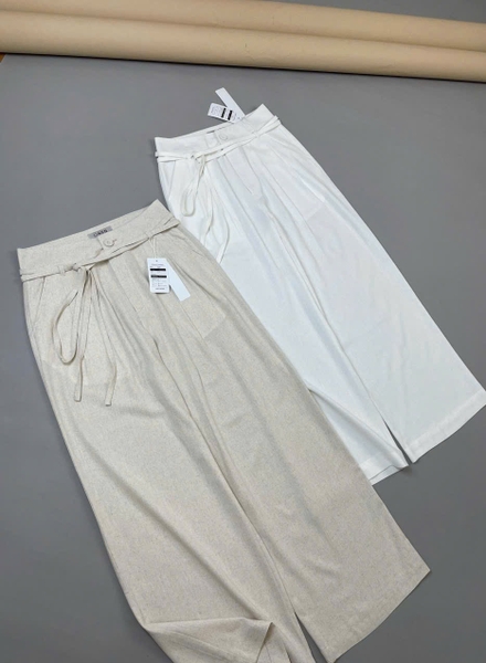 Quần suông dài H's LINEN thắt dây cạp cao 3 màu đen, trắng, be