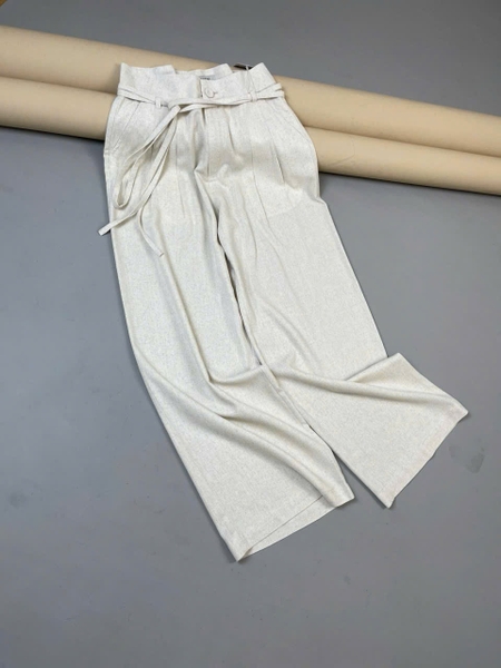 Quần suông dài H's LINEN thắt dây cạp cao 3 màu đen, trắng, be
