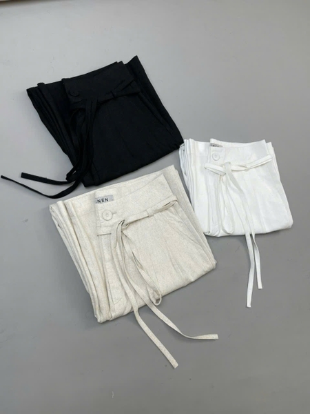 Quần suông dài H's LINEN thắt dây cạp cao 3 màu đen, trắng, be