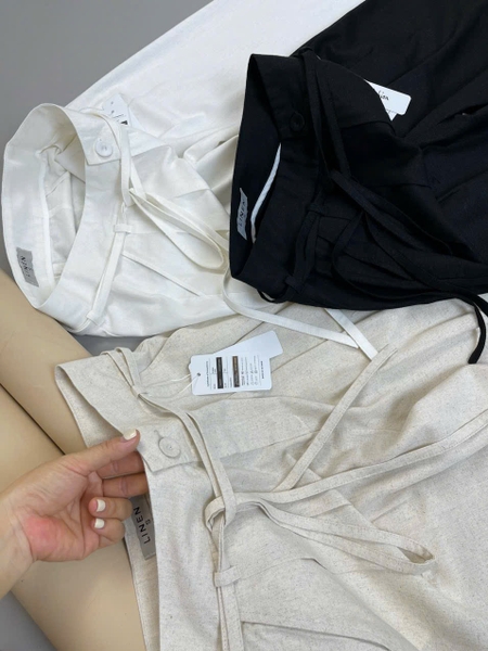 Quần suông dài H's LINEN thắt dây cạp cao 3 màu đen, trắng, be