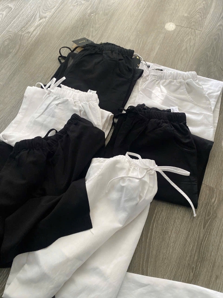 Quần đũi linen suông dài Massimo Dutti cạp chun 2 màu đen, trắng
