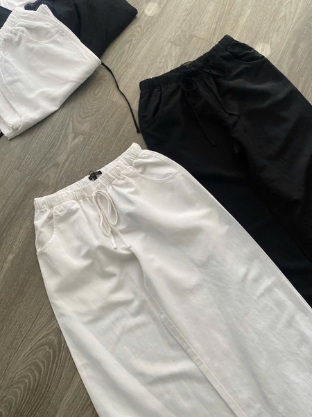 Quần đũi linen suông dài Massimo Dutti cạp chun 2 màu đen, trắng
