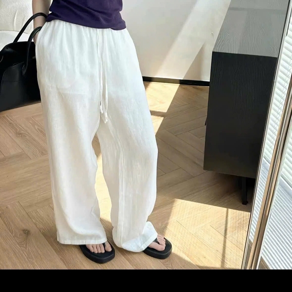 Quần đũi linen suông dài Massimo Dutti cạp chun 2 màu đen, trắng