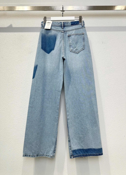 Quần jean suông denim phối dáng dài Zara curve leg cho nữ