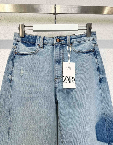 Quần jean suông denim phối dáng dài Zara curve leg cho nữ