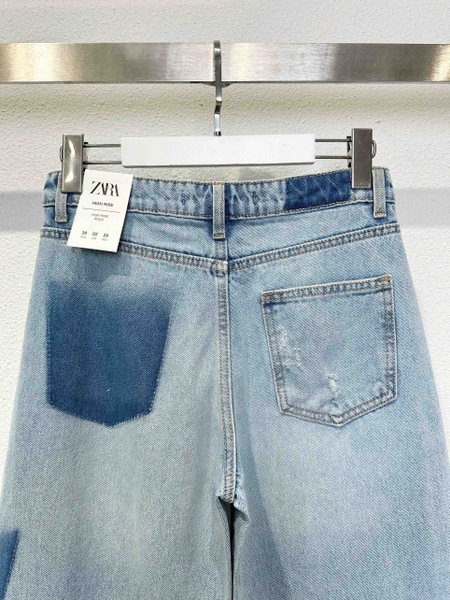 Quần jean suông denim phối dáng dài Zara curve leg cho nữ