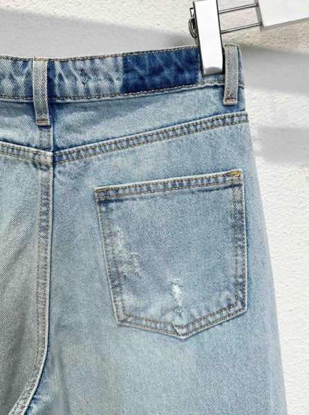 Quần jean suông denim phối dáng dài Zara curve leg cho nữ