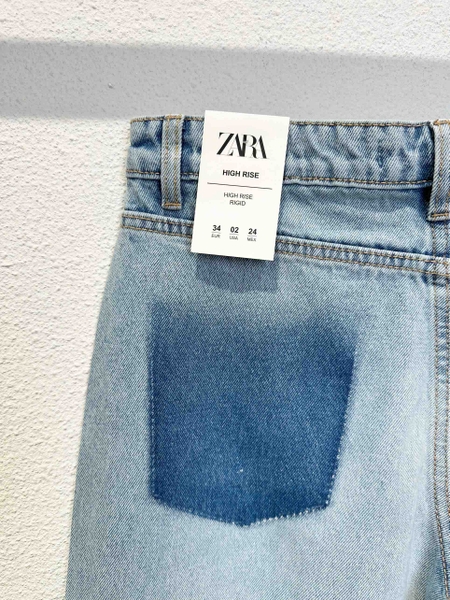 Quần jean suông denim phối dáng dài Zara curve leg cho nữ