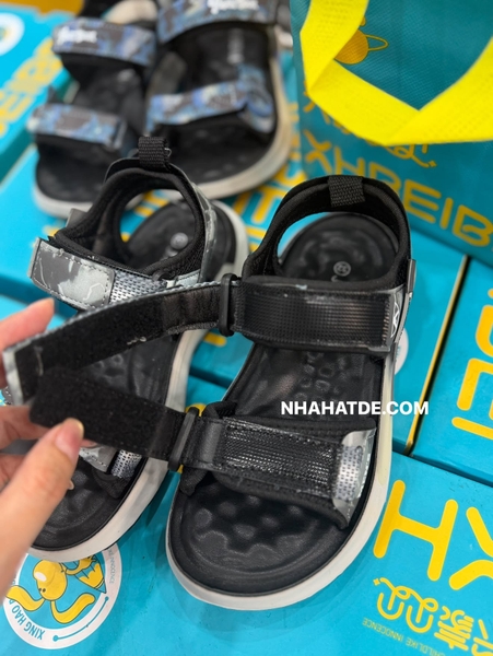 Sandal quai dán rằn ri 2 màu xanh và đen ghi