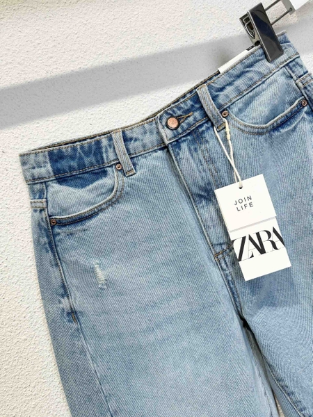 Quần jean suông denim phối dáng dài Zara curve leg cho nữ