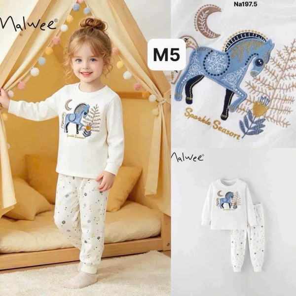 Bộ cotton Malwee dài tay 6 mẫu khủng long, mèo, ngựa...