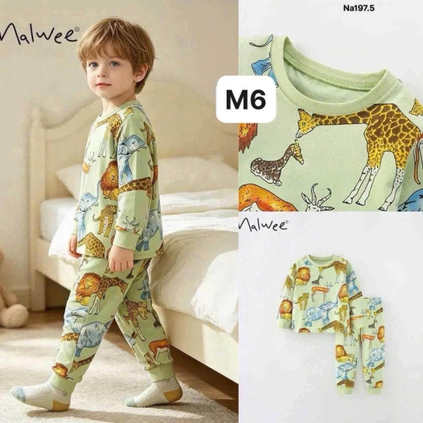 Bộ cotton Malwee dài tay 6 mẫu khủng long, mèo, ngựa...