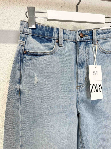 Quần jean suông denim phối dáng dài Zara curve leg cho nữ