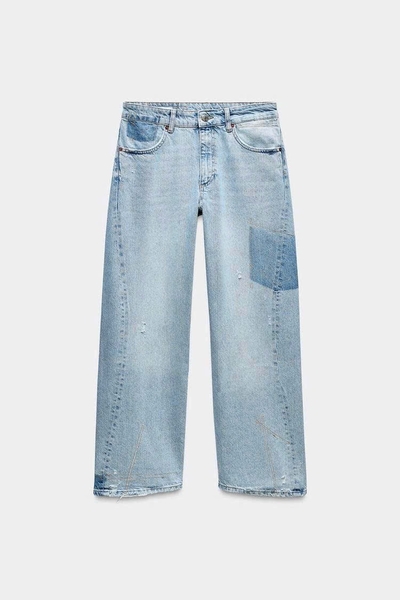 Quần jean suông denim phối dáng dài Zara curve leg cho nữ